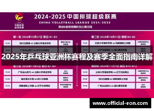 2025年乒乓球亚洲杯赛程及赛季全面指南详解