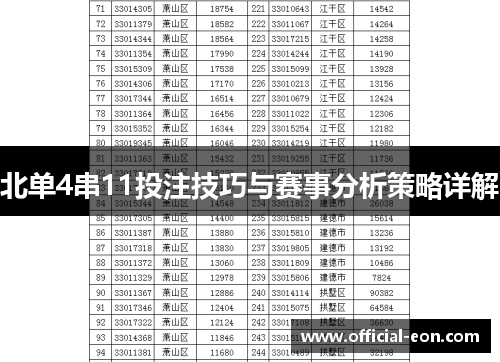 北单4串11投注技巧与赛事分析策略详解